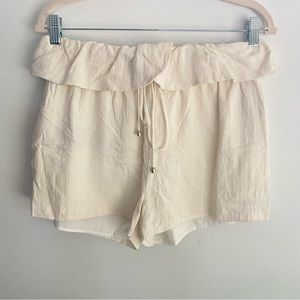 Anthropologie Moon River Ladies Paper Bag High‎ Waist Linen Shorts Sz L  Ivory